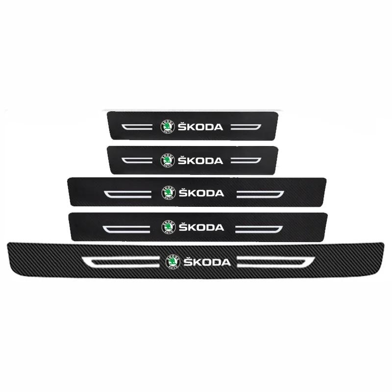 Carbon Fiber Car Door Sill Sticker Protective Film For Skoda Rapid Kodiaq Octavia 2 A7 Tour RS Fabia 2 1 Superb Kamiq Yeti KaroqLS7