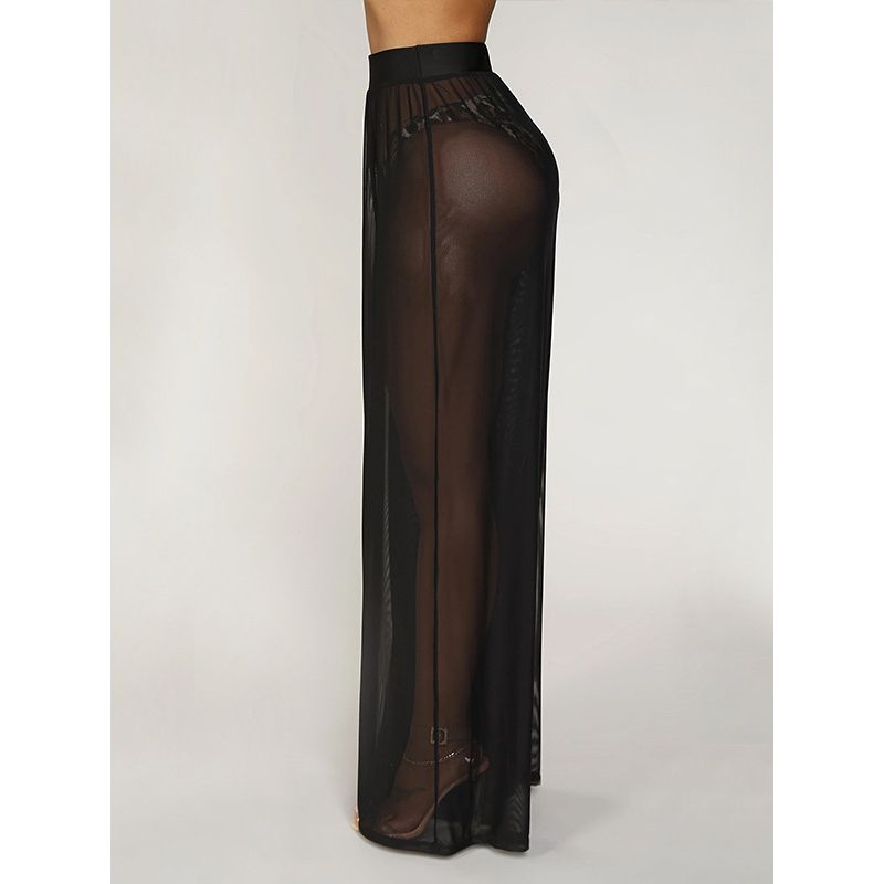 Sexy Solid Color Mesh Wide Leg Pants Sexy Pure Color Mesh Wide Leg Pants