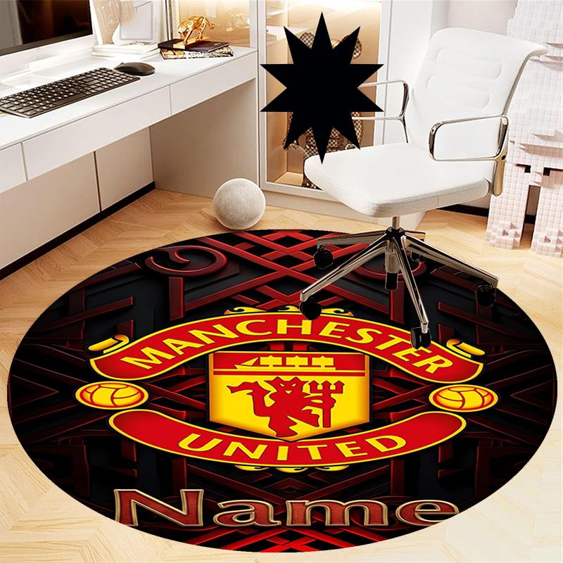 Custom Name Manchester United Printed Round Rug Carpet Chair Rug Area Rug Entryway Doormats,for Office Chair Living Room Bedroom Kitchen Room.