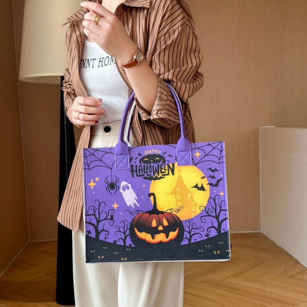 Large Capacity Trick or Treat Bag Fabric Pumpkin Storage Bag Halloween Felt Handbag  Female
