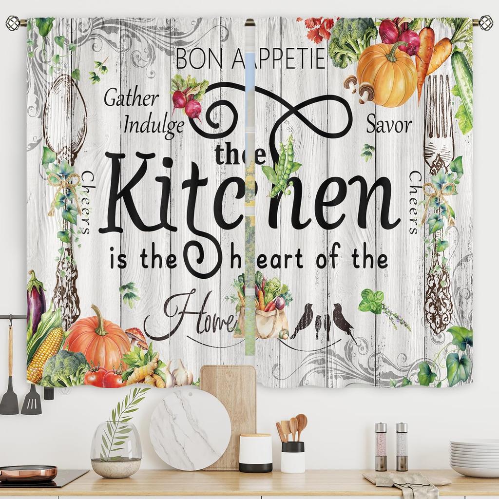 Farmhouse Fall Autumn Kitchen Curtains Rustic Flower Print Bedroom Living Room Treatment Window Drapes Curtain With Blackout Polyester Perfect For