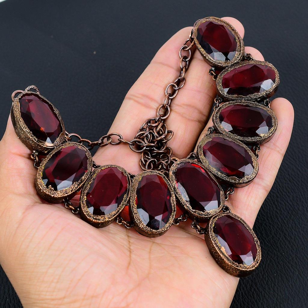 Red Garnet Necklace Gemstone Jewelry, Copper Electroformed Necklace, Handmade Jewelry Birthstone Necklace, Gift For Him