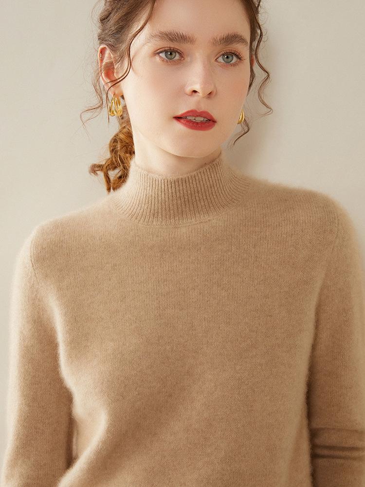 Women's Slimming Cashmere Sweater: Autumn/Winter Loose Knit Base Layer with Half-High Neck