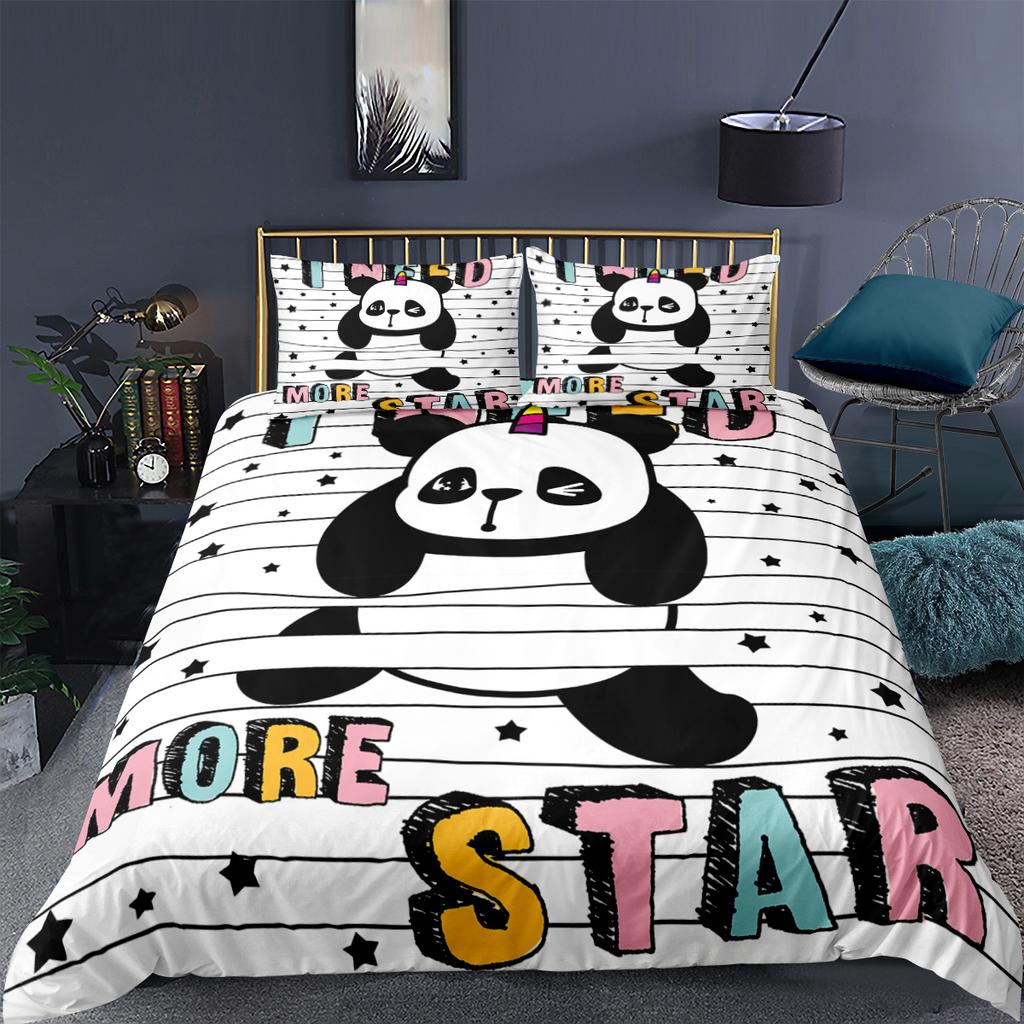 Cartoon Panda Bedding Set 3D Beautiful Animals Duvet Cover Home Textile Soft Bedding Set Single Queen King Size for Kin