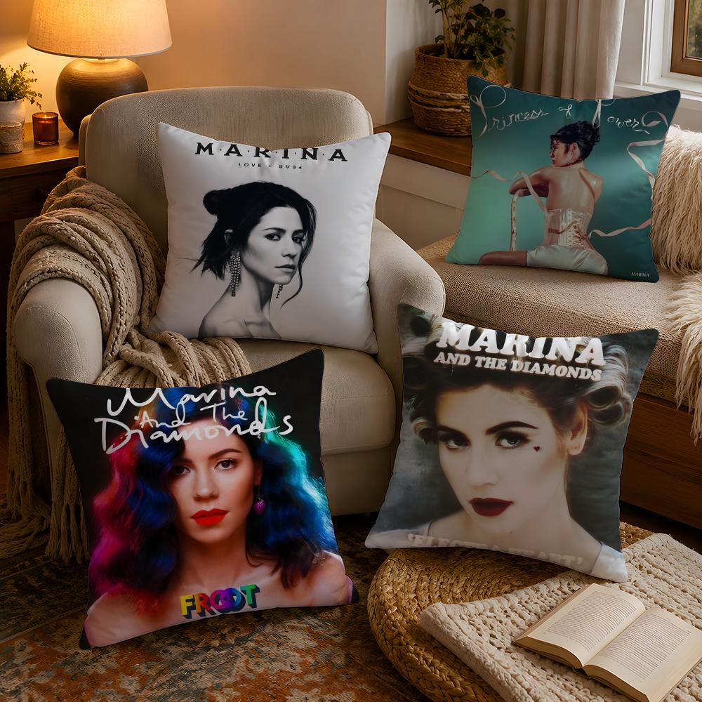 Music Album MMarina And The Diamonds Cushion Cover Soft Plush Cushion Cover Double Print And Invisible Zipper For Sofa Home Car