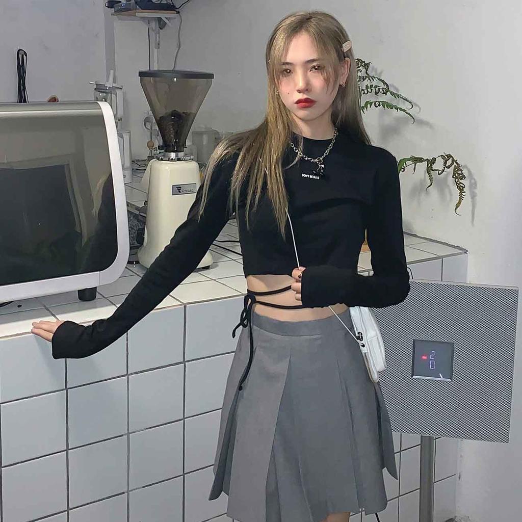 Langarm T-shirts Frauen Design Sexy Crop Ins Verbreitet Verband Tops Harajuku Ulzzang Straße Frühling Weibliche Ropa Hot Dünne Neue