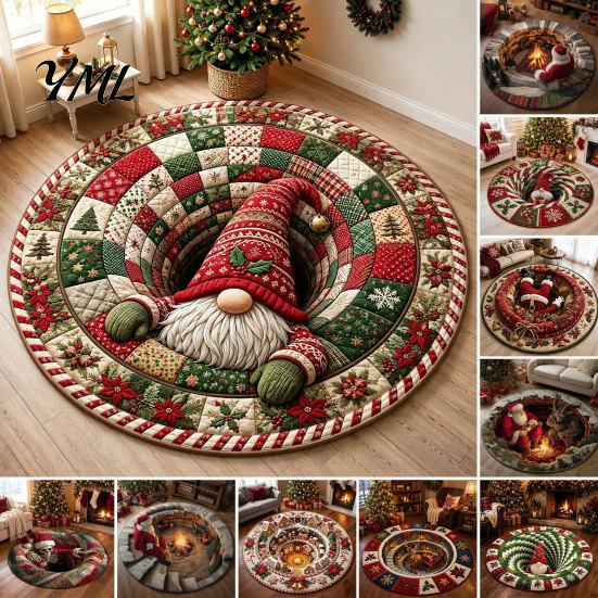Festlicher Teppich für den Innenbereich, Weihnachten 3D-Teppich, Illusion Runder Dekorativer Effekt, Feiertagsteppich Fußmatte, für Heim Wohnzimmer Dekoration Saisonale Winter
