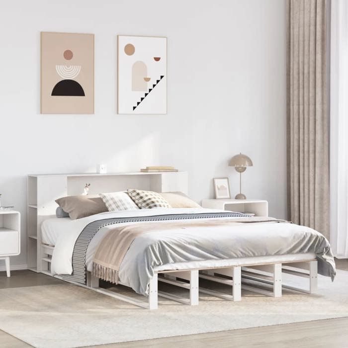 VidaXL Bookcase Bed Without Mattress White 160x200 Cm Solid Wood, Bed, Bedroom Furniture, Bed with Storage, Bed 3323882