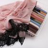 Pearl Chiffon Lace Edge Scarf Eyelash Black Lace Islamic Shawl Wrap Soft Long Hijab  Daily Wear