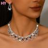 HY  Geometric Rhinestone Necklace Earrings Set - Bridal Accessories