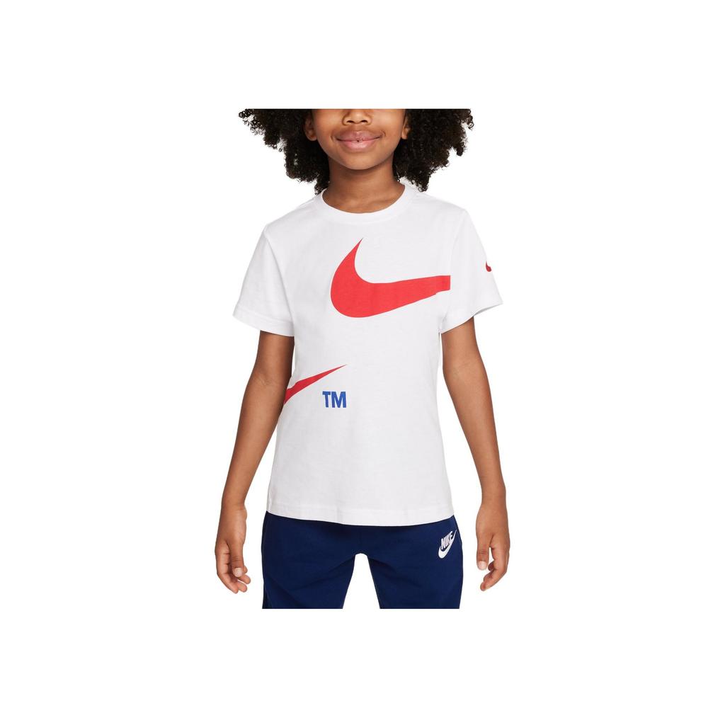 Nike Big Logo Print Round Neck Short Sleeve T-Shirt Kids Tops White DO3577-101