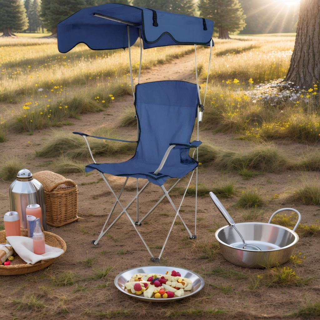 Oversized Beach Chair with Ceiling & Cup Holder Large Camping Lawn Chair Folding Fishing Chair for Picnic Leisure Chair