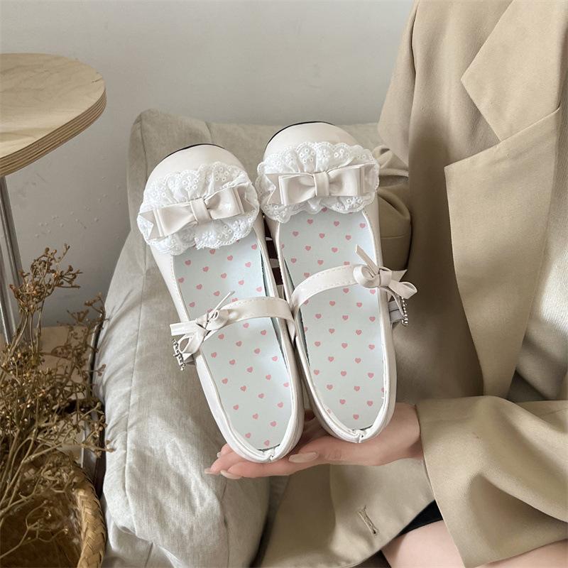 

Thick heel Mary Jane small leather shoes women s 2025 new spring and summer bow round head with skirt medium heel single shoes 39