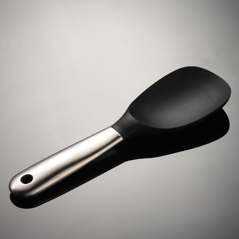 

Quality Flat Rice Spoon Non-stick 430 Stainless Steel Non-stick Shovel Short Handle Silicone Cooking Scoop чёрный