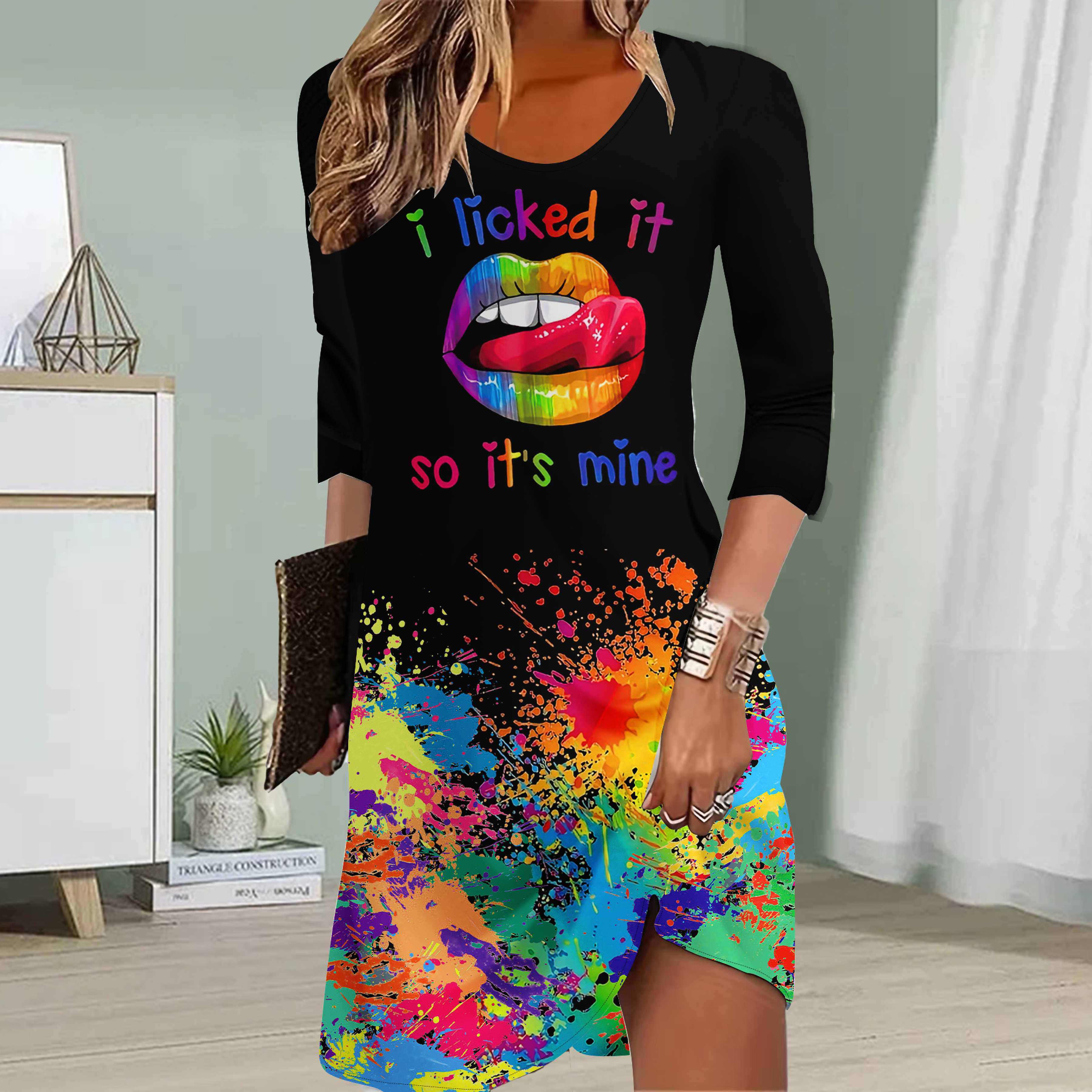 

Женское повседневное платье с принтом осенних губ, платья для женщин с круглым вырезом и коротким рукавом, платье больших размеров 8XL разноцветный