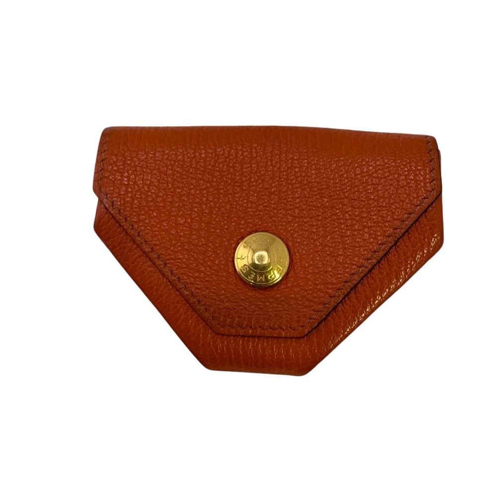 HERMES Compact Wallet Coin Pocket leather Le Van Cator Coin case Orange leather Used