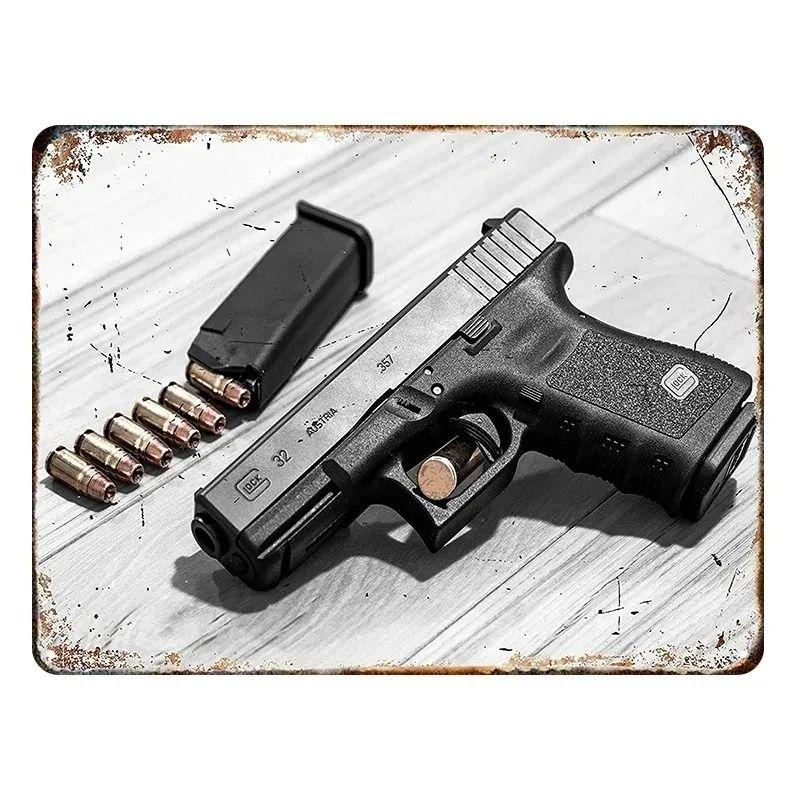 Retro Pistol Tin Sign Metal Wall Art for Home Bar Club Decor