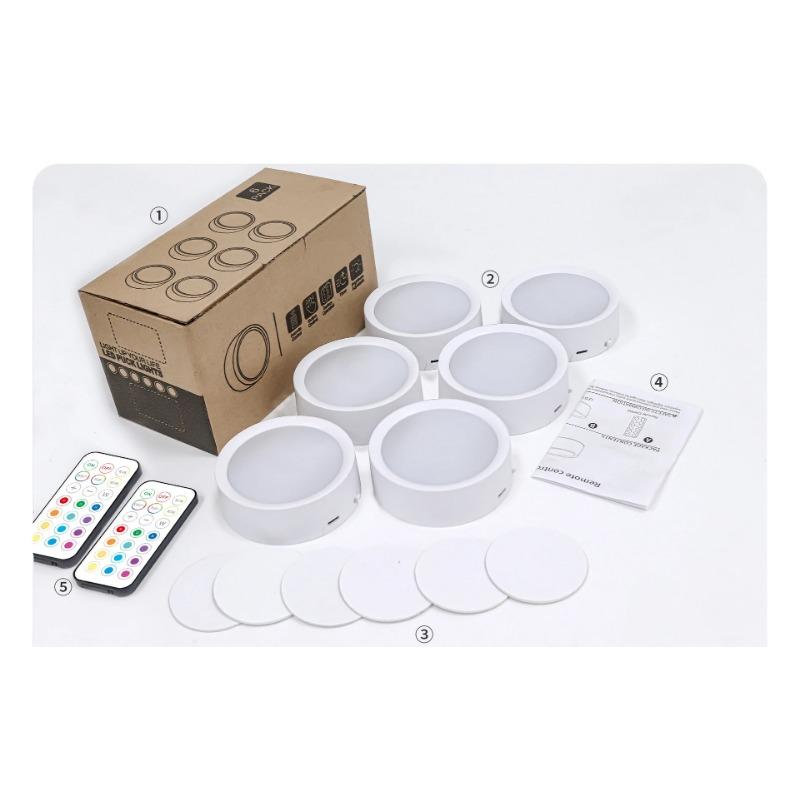 USB Rechargeable LED Puck Light  RGB Color  3 Lamps  1 Remote and Timer  Holiday Fairy Decoration for Bedroom Foyer  86mm