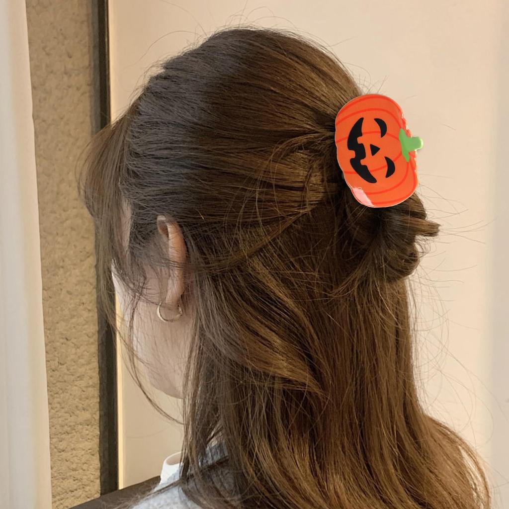 Halloween Pumpkin Hair Clips For Women - Small Hairpins For Thin Hair, Cute Barrettes, Nonslip Clamp Accessories (Orange)