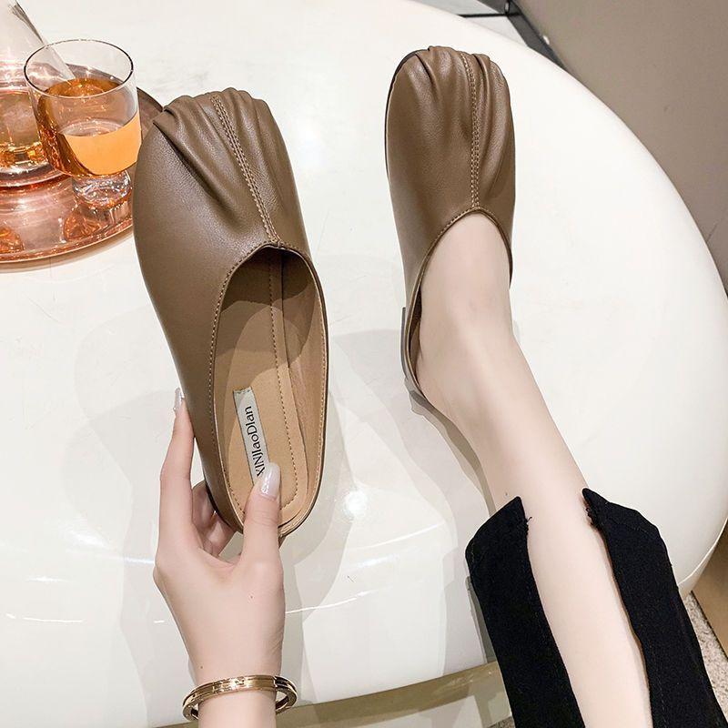 Baotou half slippers women's wear 2025 new French lazy grandma Doudou Muller shoes flat half support single shoes tide