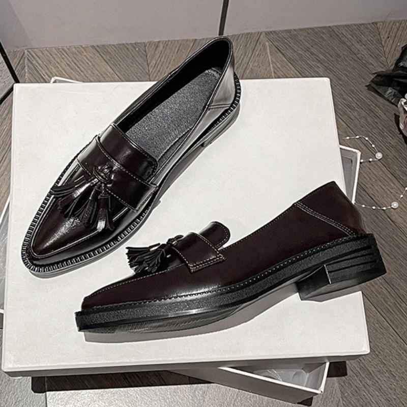 

Мода Мода Туфли-лодочки с кисточками Женские Ретро Британский стиль Острый носок Дизайн с прошивкой Лоферы Удобная обувь для работы в офисе 42 коричневый