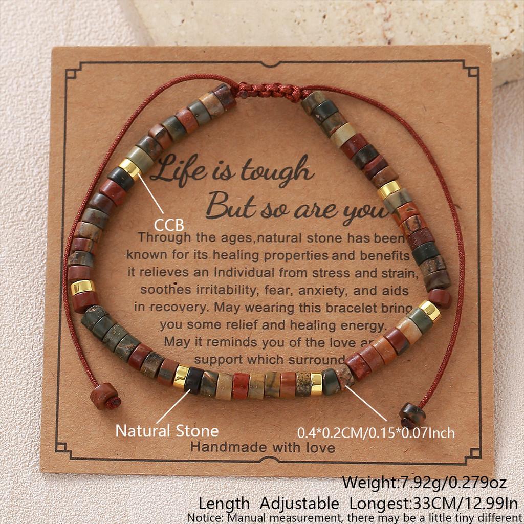 Natural Stone Adjustable Beaded Bracelet With Geometric Design For Women And Men