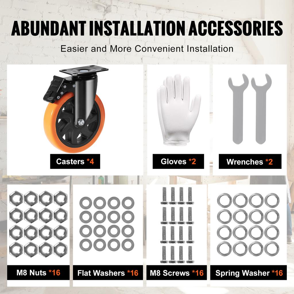 SucceBuy 2-6in PVC Furniture Caster Wheels Set of 4 Swivel Plate Casters with Security A/B Lock Non-Marking for Cart Workbench