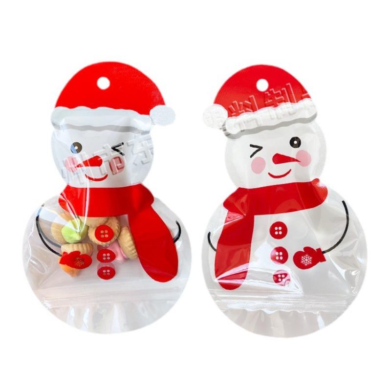 10Pcs Christmas Plastic Candy Bags Snowman Santa Claus Socks Gloves Gift Cookie Bags Christmas Party Favor Gift Decor Supplies