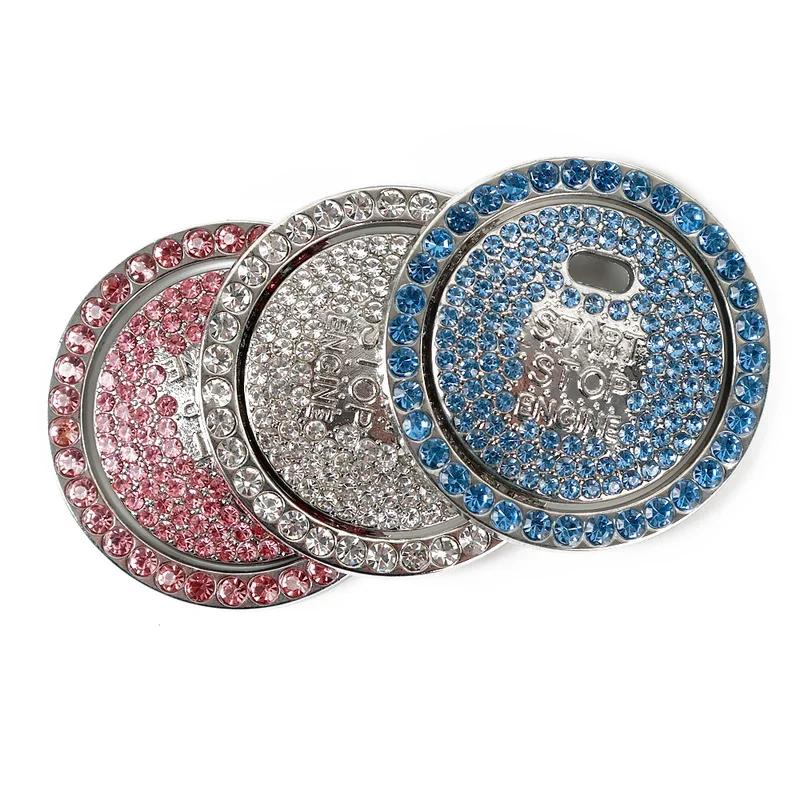 Car Start Button Rhinestone Sticker Diamond Bling Ring One Click Start Stop Switch Stickers Decoration Auto Accessories Decals