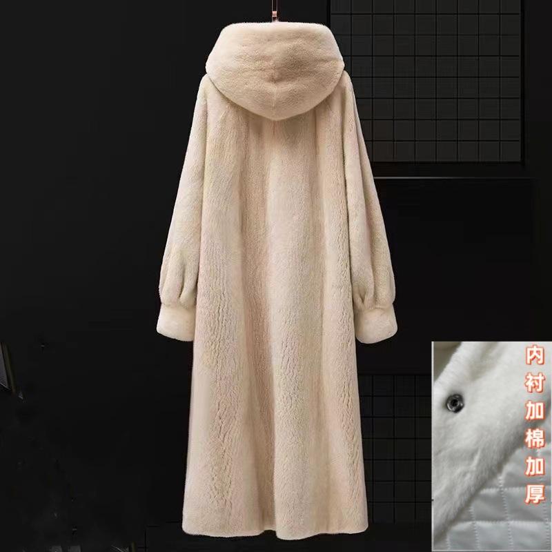 

Осенне-зимнее новое пальто из искусственного норкового бархата, свободное, с капюшоном, удлиненное до колена, меховое пальто женское большого размера 2XL (155-92.5 kg)