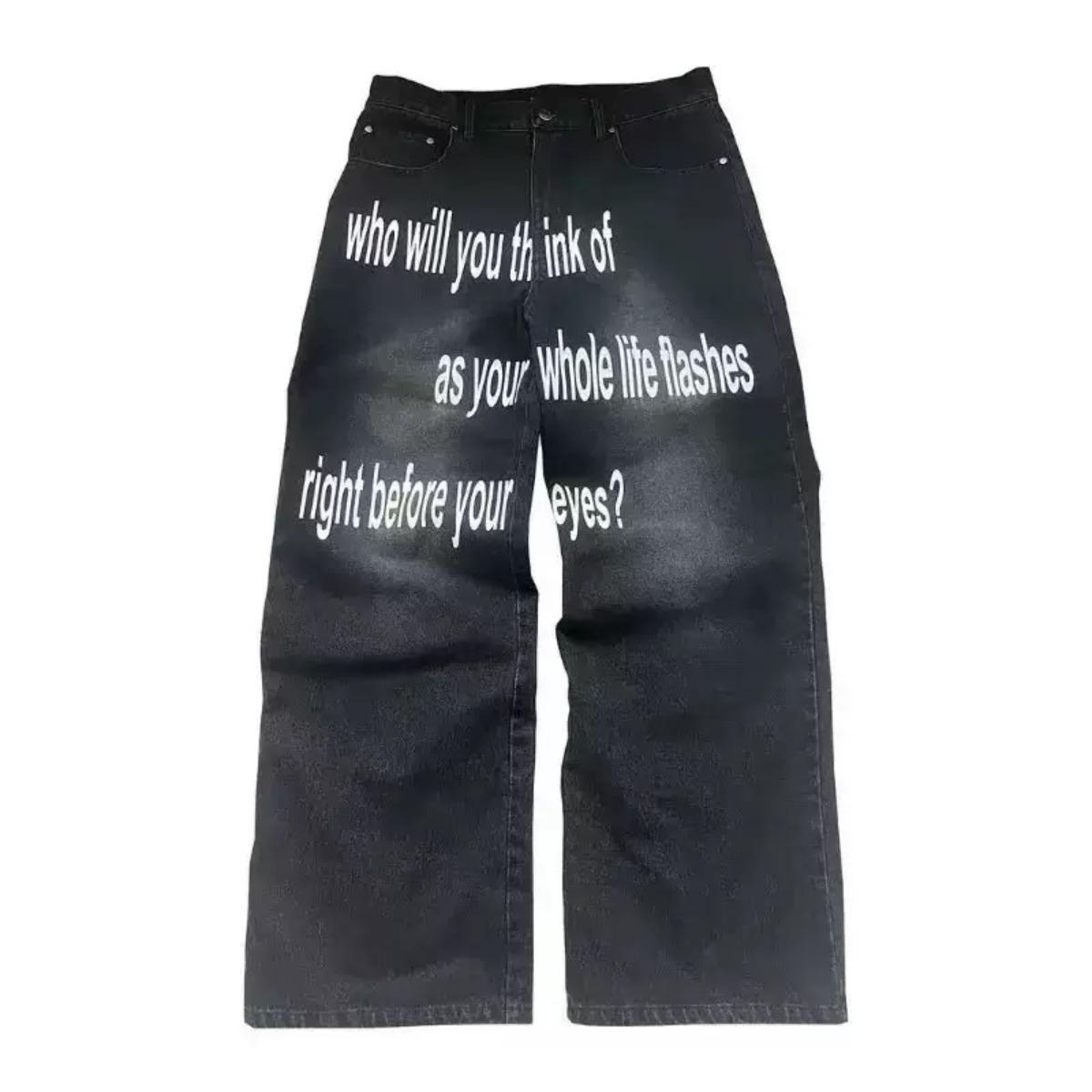 

Vintage Letter Print Women Man Jeans Y2k Harajuku Washed Wide Leg American Style Denim Pants Baggy Hip Hop Streetwear XXL