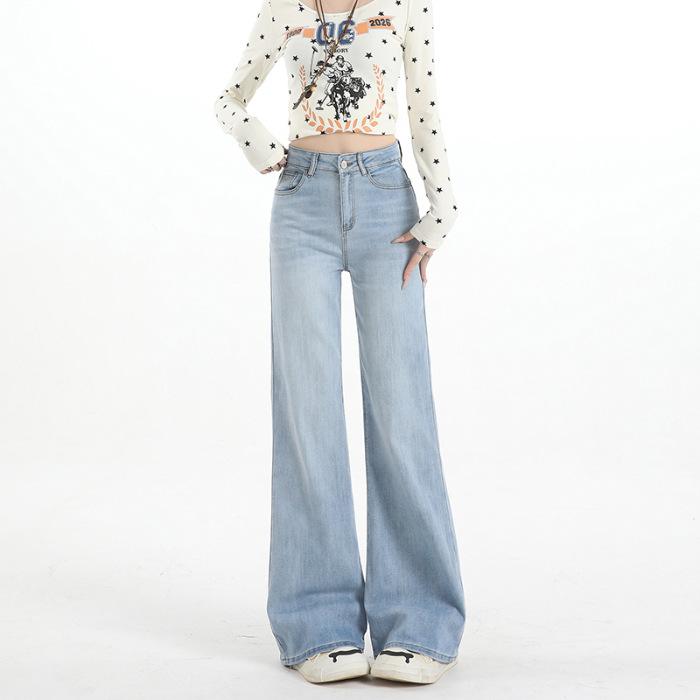 Dark blue micro-pull jeans women's new American retro non-stick leg elastic horseshoe horn pants
