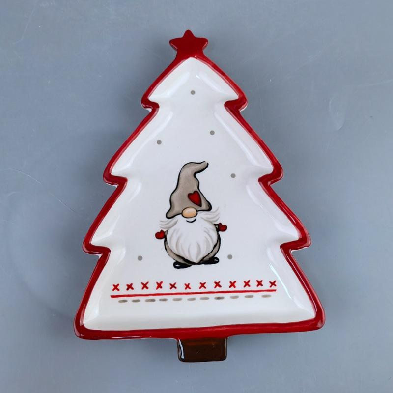 Three-Dimensional Hand-Painted Santa Claus Pine Tree Special-Shaped Ceramic Plate Breakfast Plate Dessert Dessert Plate Christmas Tableware