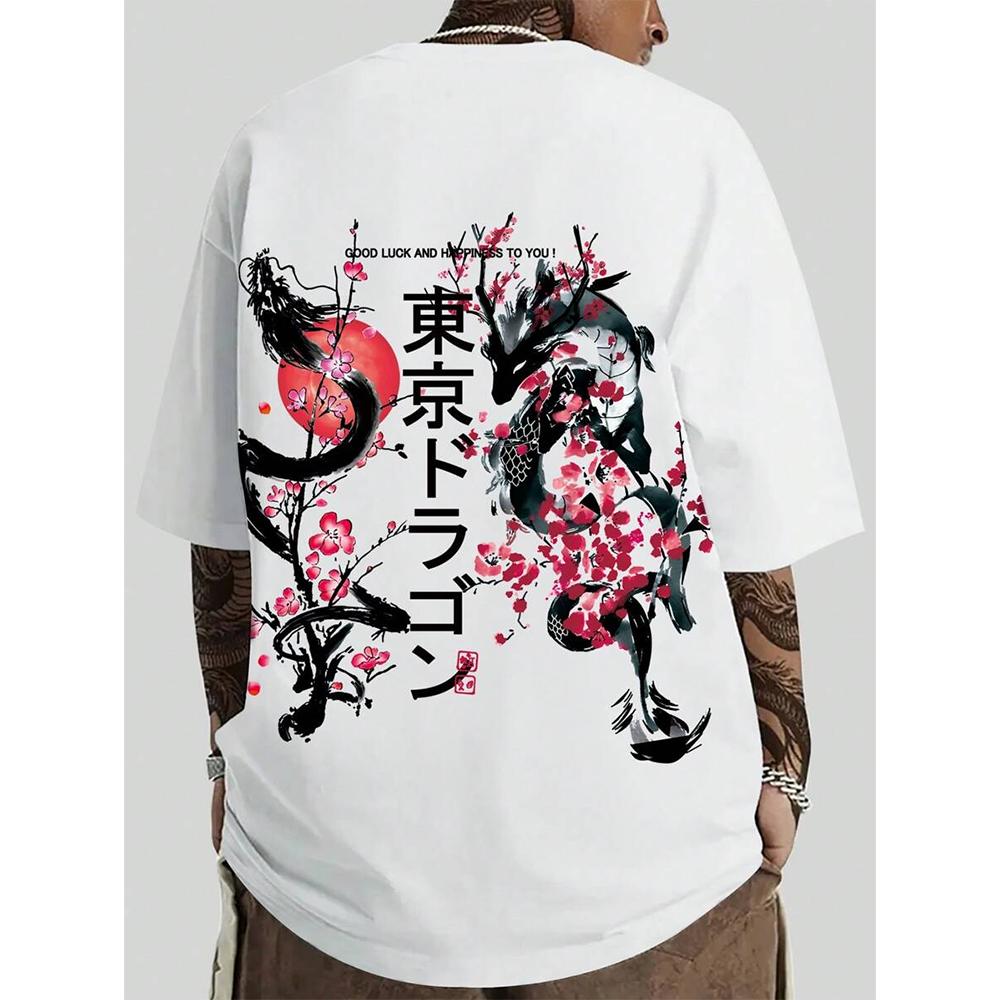 Japanese Anime-Style Men's Round-Neck Short-Sleeved T-Shirt Made Of High-Quality Cotton With A Loose Fit Trendy For The Street