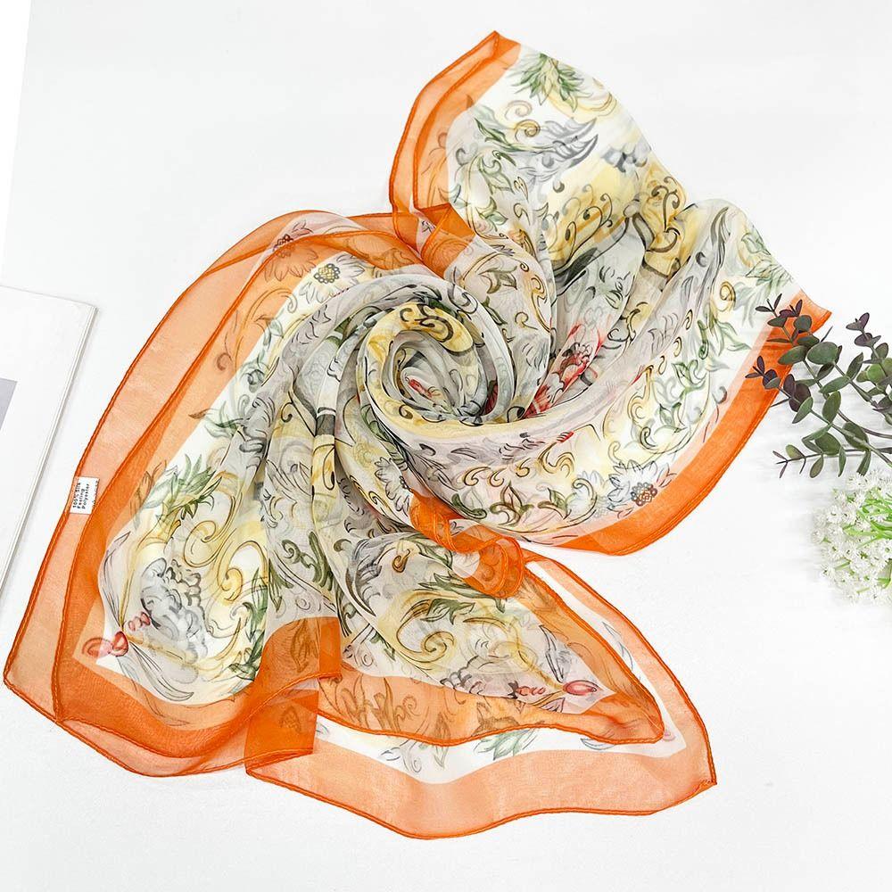 Sun-Resistant Silk Scarf Breathable Long Wraps Portable Bandana  for Women