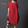 Lady Summer Dress O Neck Short Sleeves Pure Color Loose Side Pockets Knee Length Pullover Casual Commute Midi Dress