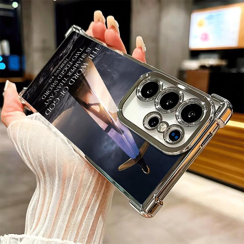 God Jesus Pray Cross Bible Plating Phone Case For Samsung Galaxy S24 S25 FE S26 Edge S23 Ultra S22 S21 Plus S20 Anti-Fall Airaba