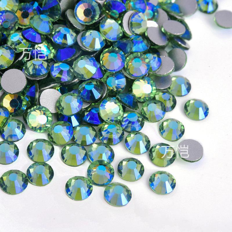 Grüner Diamant-Nagelbohrer mit flachem Boden, Glaskristall mit silbernem Boden, Handyhüllen-Zubehör, Aufkleber, Diamant, DIY-Strass-Schmuckzubehör