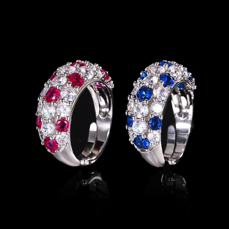 Jewelry Copper Bottom Gold-Plated Simulation Blue Spinel Red Corundum Ring Retro Wind Diamond Ring