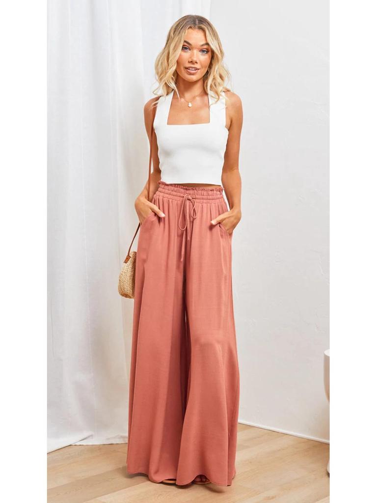 Euro-American Summer Wide-Leg High-Waisted Women's Culottes with Elastic Waistband