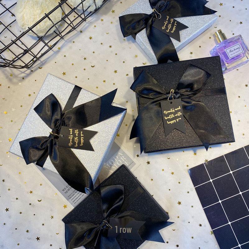 Gift Box for Lipstick or Scarf – Elegant Pure Black Glitter Design for Birthdays