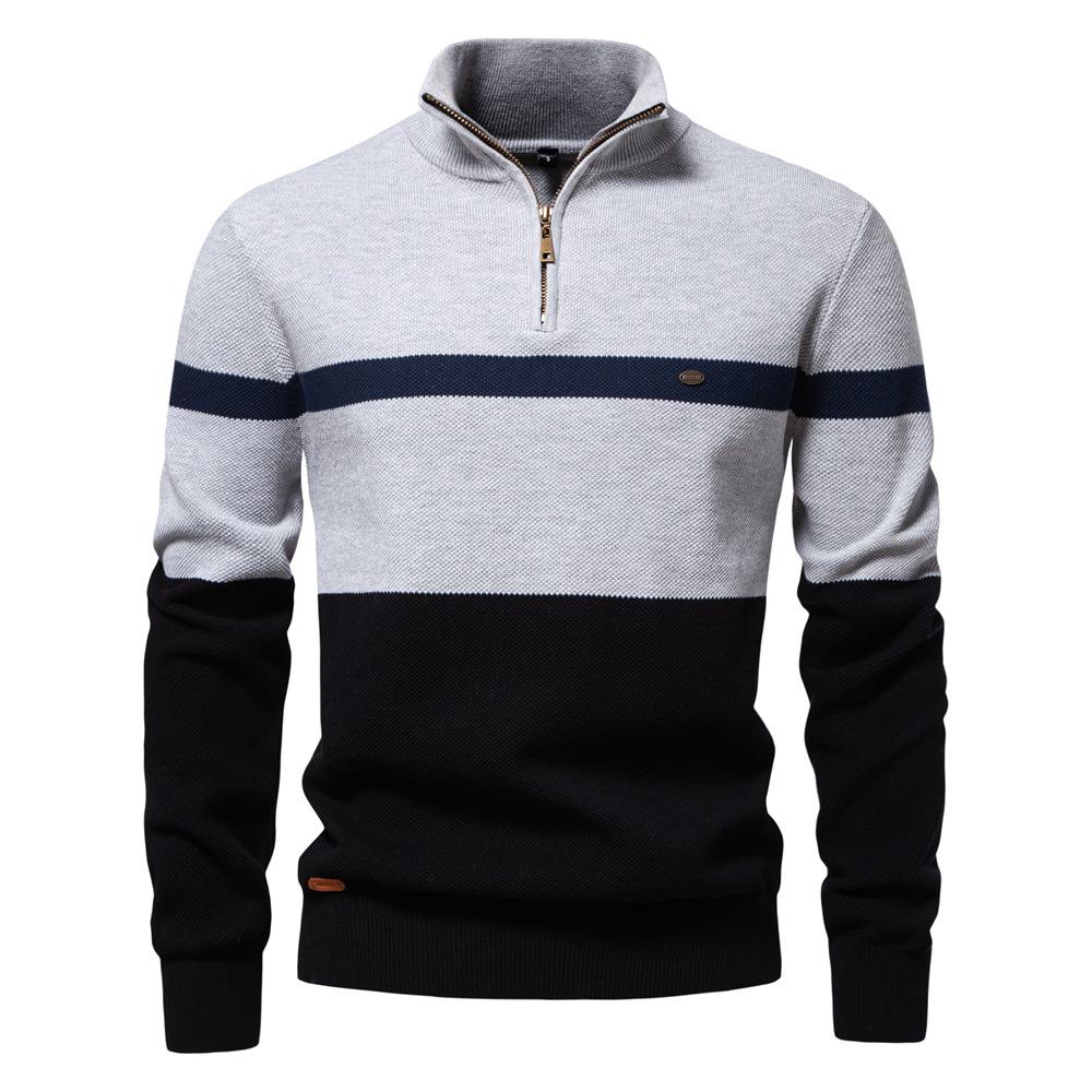 Quarter Zip Up Long-Sleeve Sweaters for Men Slim Fit Lightweight Mock Neck Pullover Casual Polo Sweaters Men's Fall Winter Warm Patchwork Sweater