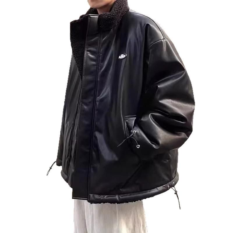 Men's Korean Style Reversible Hong Kong Jacket, Winter Loose Fit, Thick Lamb Wool Cotton Coat, Trendy Couple's Outerwear.