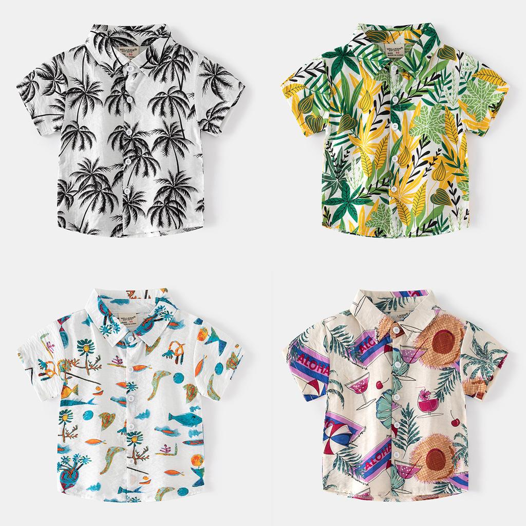Boys Fashion Casual T Shirt Short Sleeve Vacation Beach Button Down Summer Top for Kids