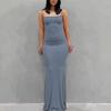 Women Sling Dress Sleeveless Square Collar Slim Fit Floor Length Dress Solid Color Office Party Wedding Sexy Dress