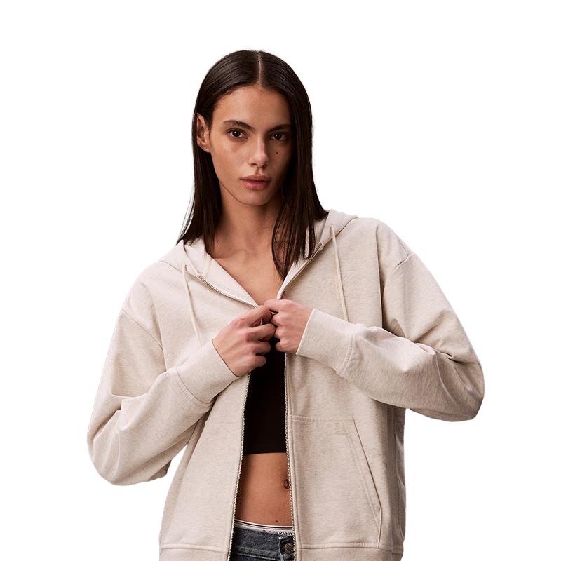 Calvin Klein Casual Sports Style Embroidered Zipper Hoodie Cardigan Knit Sweatshirt Women outerwear 47F205G