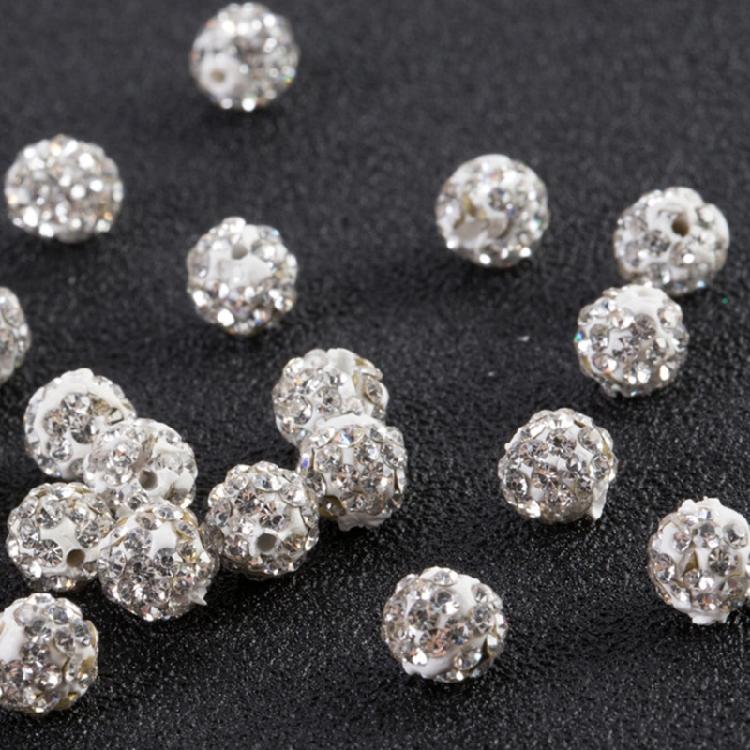 Set of 500 White Clay Beads Embellished with Rhinestones Rhinestones Clay Beads Adornment for Custom DIY Decoration
