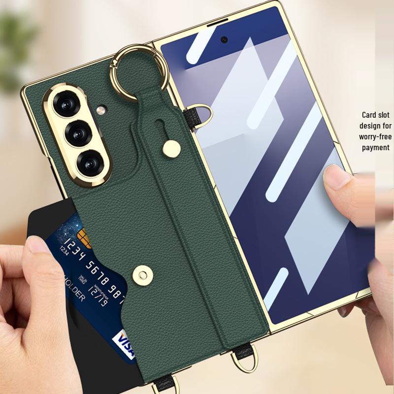 Samsung Z Fold7 Armband Hoesje: Modieus Geplateerd Leer met Kaarthouder en Lanyard