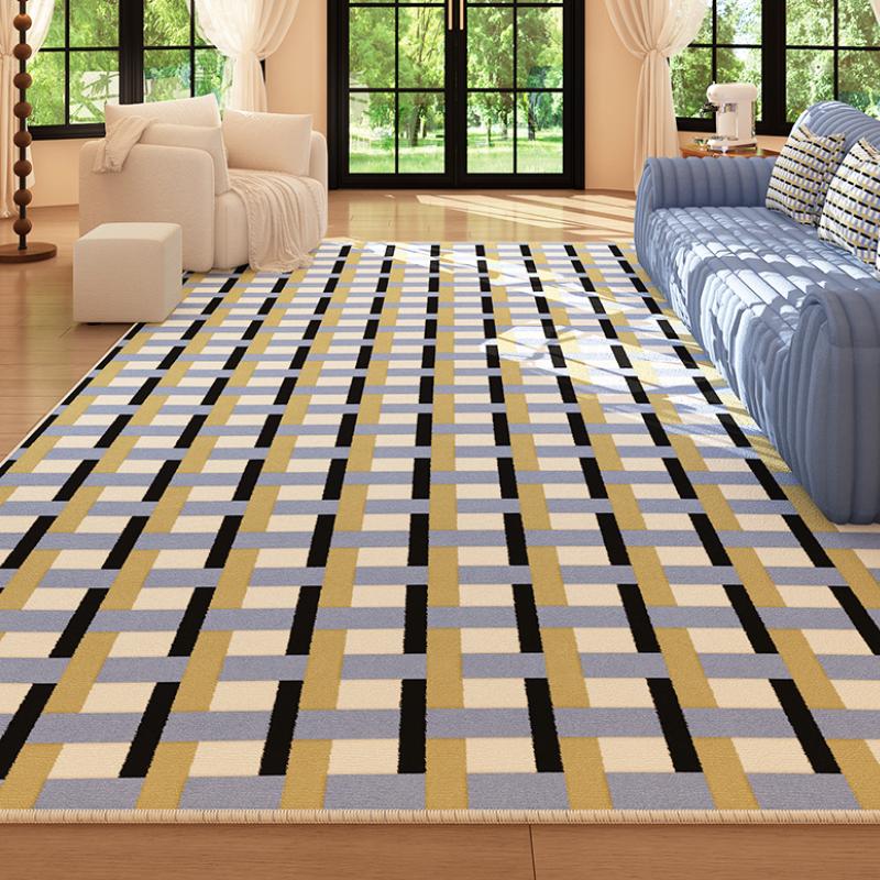 Medieval Style Carpets for Living Room Blue Checkerboard Bedroom Decor Rug Retro Lounge Thick Carpet Home Washable Floor Mat