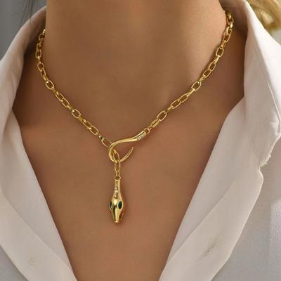 Luxury Fashion Zirconia Snake Design Pendant Necklace Women's Gold Plated Paperclip Chain Jewelry Hot Sales
